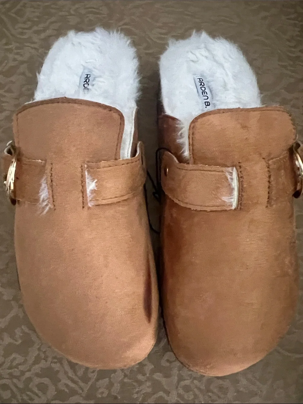 Ardene Kids Faux-Suede Fur-Lined Clogs in Tan and White